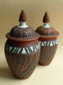 Lidded Pots - Wheel-thrown, hand-turned spiral knobs