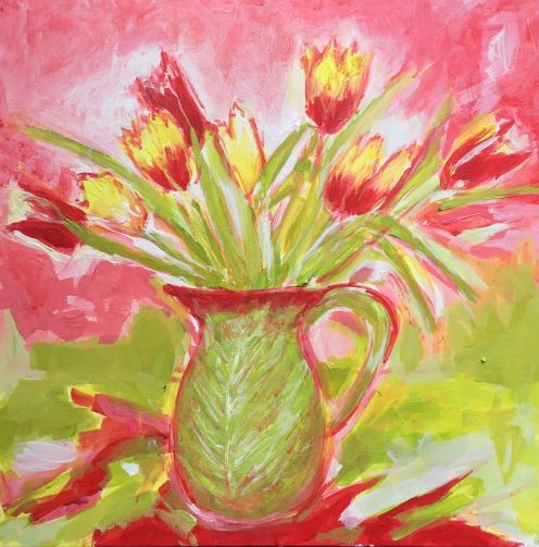 Red and Yellow Tulips in a Jug