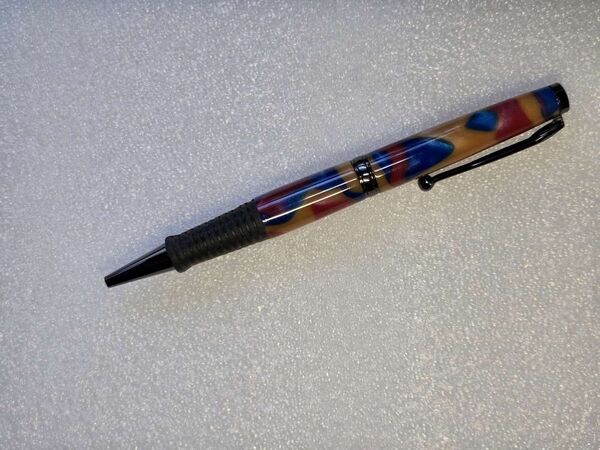 Soft Grip = Red, Blue and Gold Acrylic on gun metal