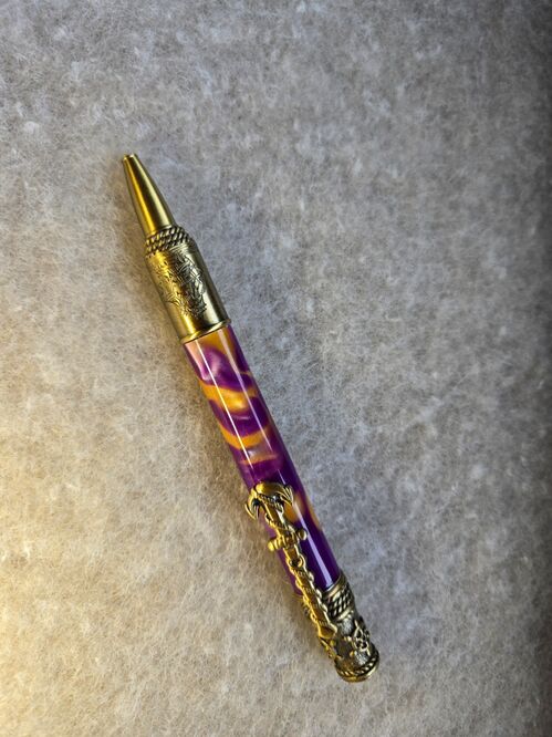 Twist Pen = Purple and gold swirl Nautical theme on Brass