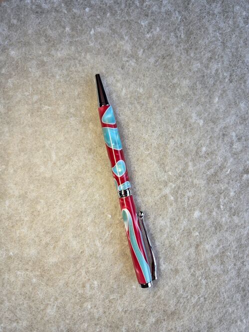 Twist Pen = Red and Turquoise on chrome
