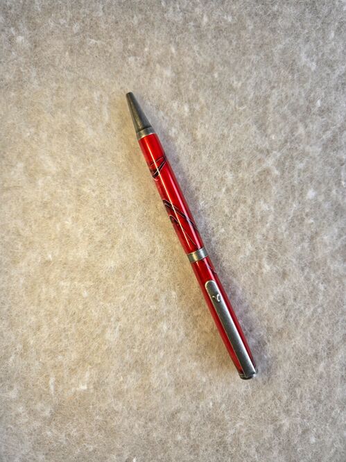 Twist Pen = Red Tracks on Antique Silver