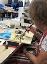 working the inks and watercolour