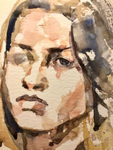 Aine Divine, close up of the face showing the painting of the eye 3, 2021
