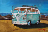 'Bus on the Beach', oil on board, 40cm x 51cm