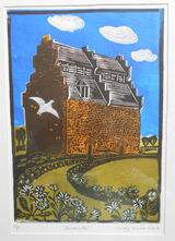 Dovecote, Lino cut by Lucy Williams