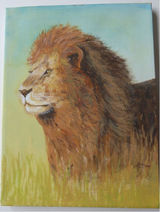 Lion An acrylic painting, on a stretched canvas block frame. W=23 cms + h=30 cms