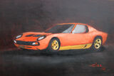'Orange Lamborghini', oil on board, 40cm x 51cm