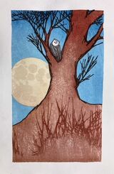 Japanese woodblock Owl by Laura boswell 2021