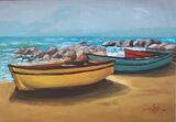 'Resting Fishing Boats', oil on board, 40cm x 51cm