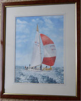 Spinnaker up Water colour painting, mounted in picture frame. W=46 cms + h= 56 cms. Overall frame size