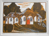 Thatched Chapel, Lino cut by Lucy Williams