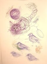 Vics kitten and ball, and how scribbling can change a bird