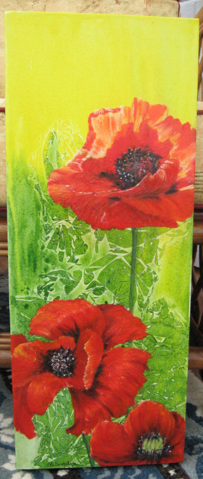 Poppies. Oil with acrylic background. £60