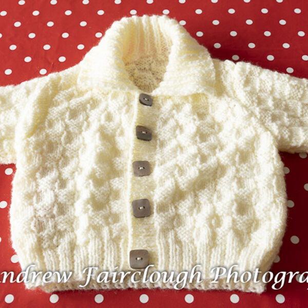 Basket Weave Collared Cardigan - Plain Cream.