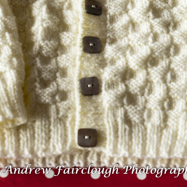 Basket Weave Collared Cardigan - Plain Cream Button detail.
