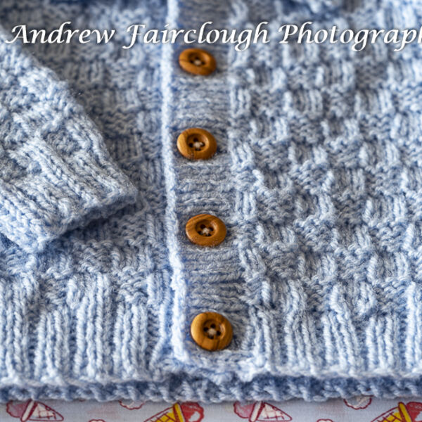 Basket Weave Cardigan button detail - blue