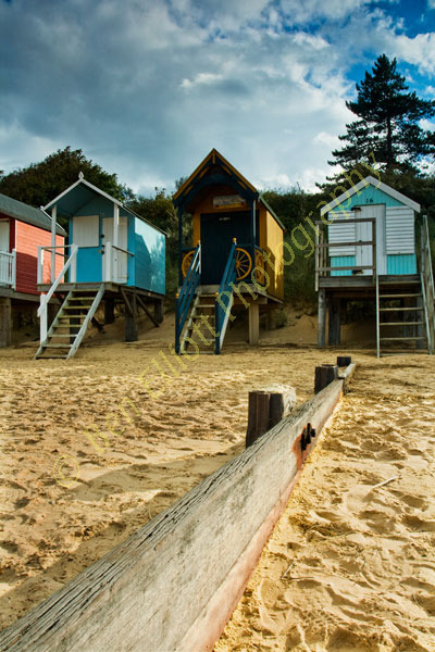 Beach huts on shoreline