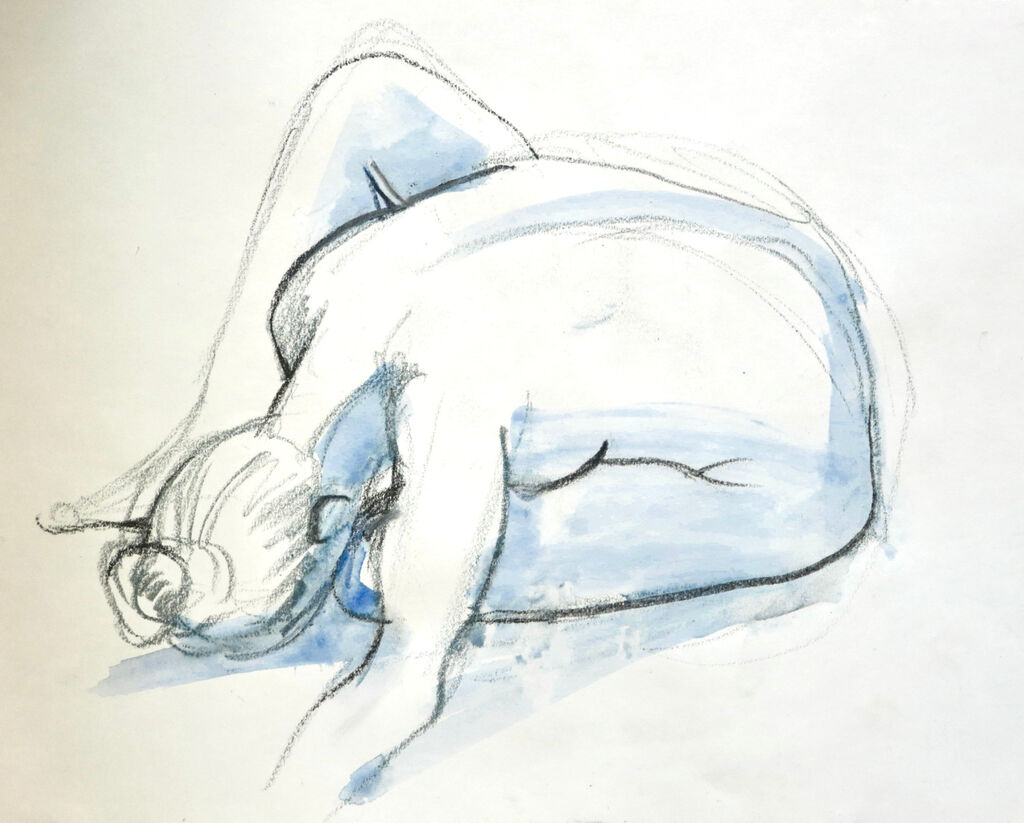 A3 life drawing in water-soluble crayon