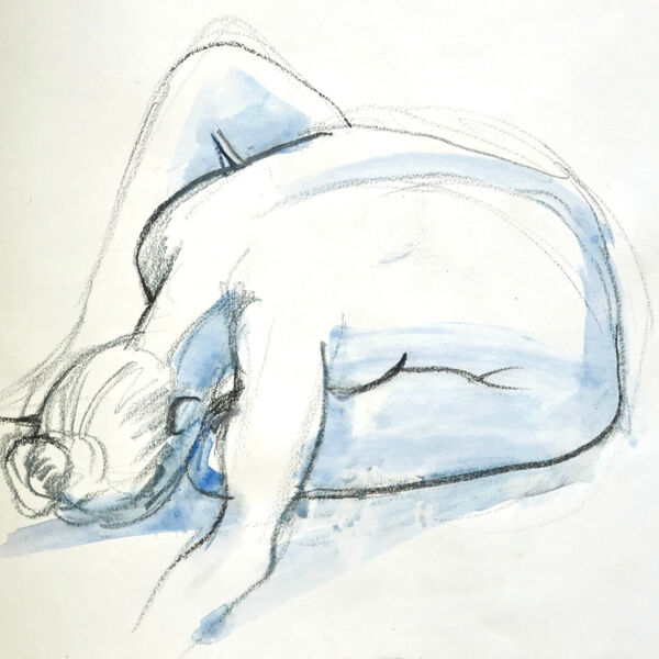 A3 life drawing in water-soluble crayon