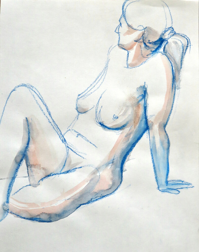 A3 life drawing in water-soluble crayon
