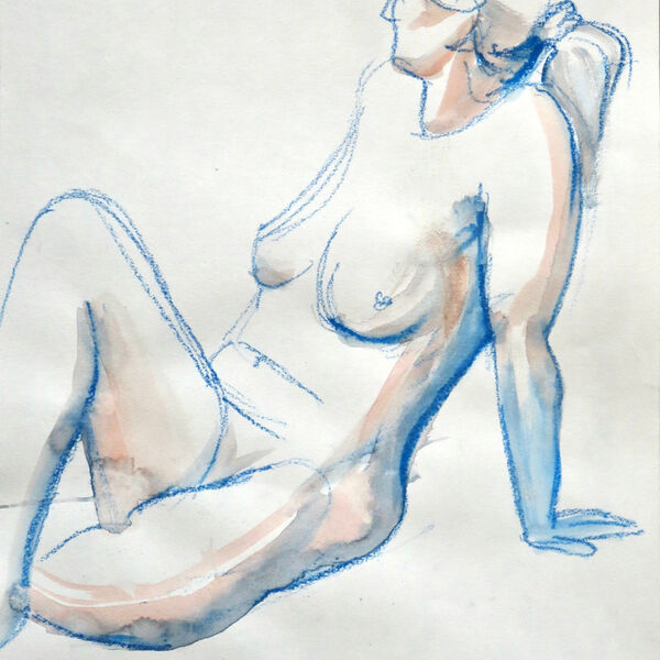 A3 life drawing in water-soluble crayon