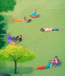 little figures in the park painted by Elaine Guilding