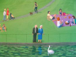 little figures in the park painted by Elaine Guilding