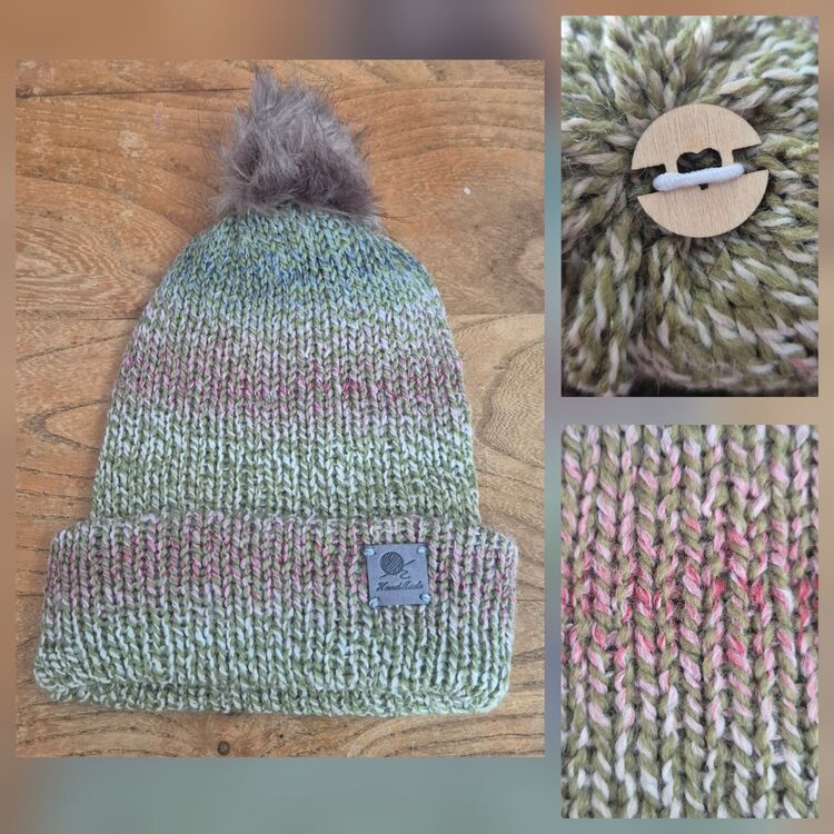 Hand Knitted Fluffy Pom Pom Bobble Hat