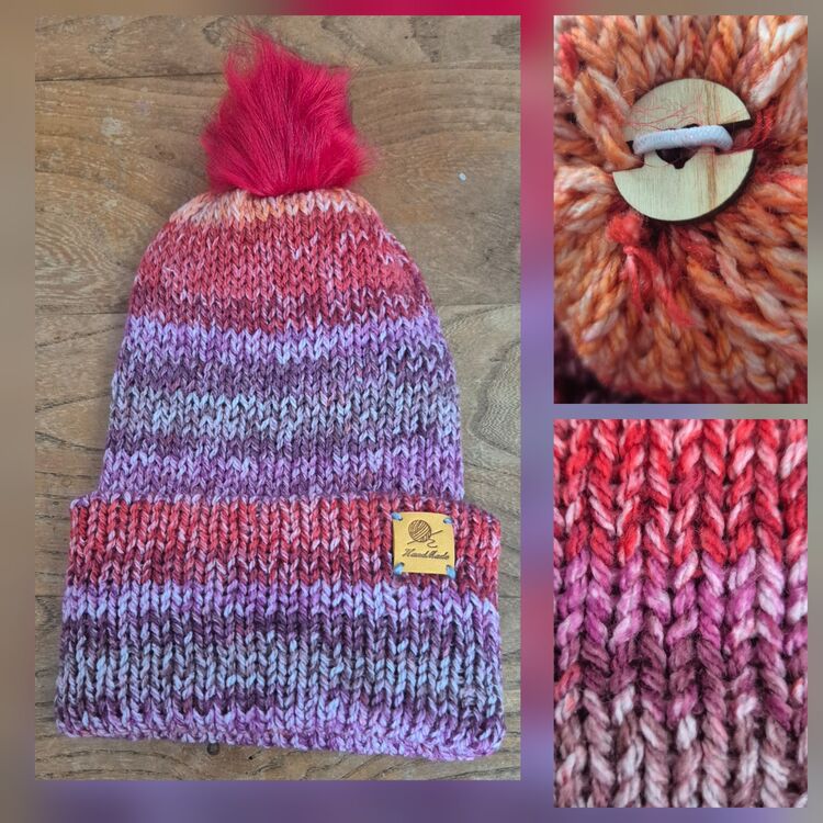 Hand Knitted Fluffy Pom Pom Bobble Hat
