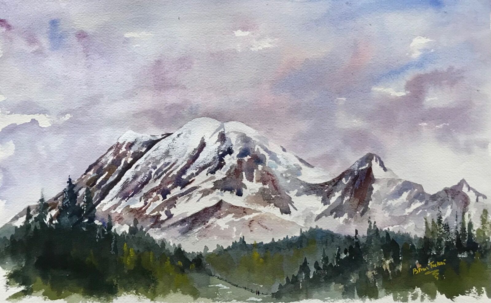 A watercolour of Mount Rainier near Seattle