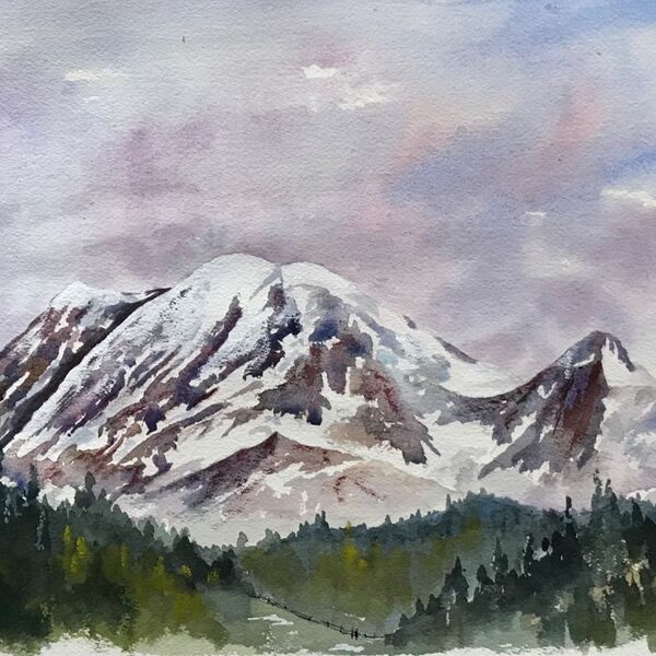 A watercolour of Mount Rainier near Seattle