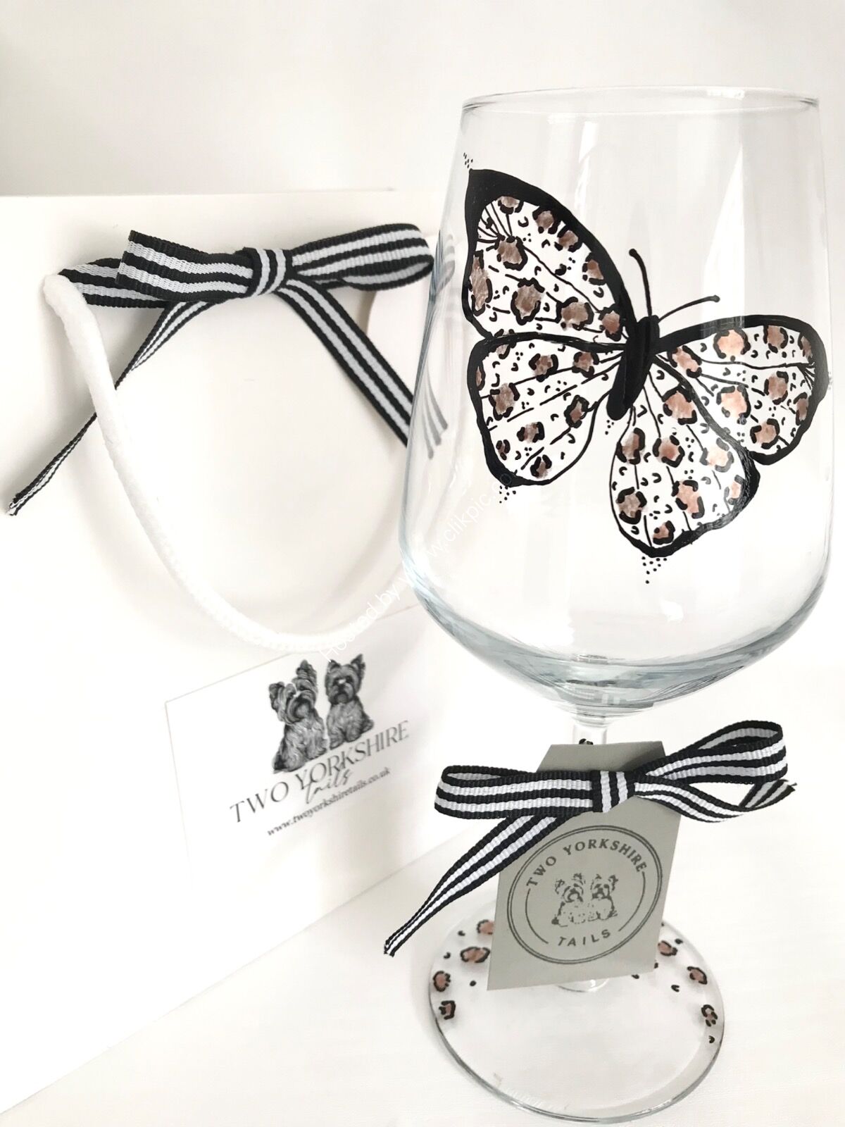 leopard print hand painted butterfly wine glass