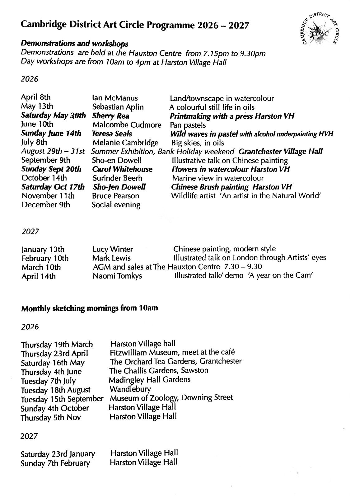 programme 2026onwards