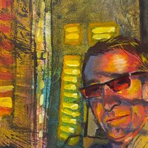 'Hugh at sunset through the blinds'