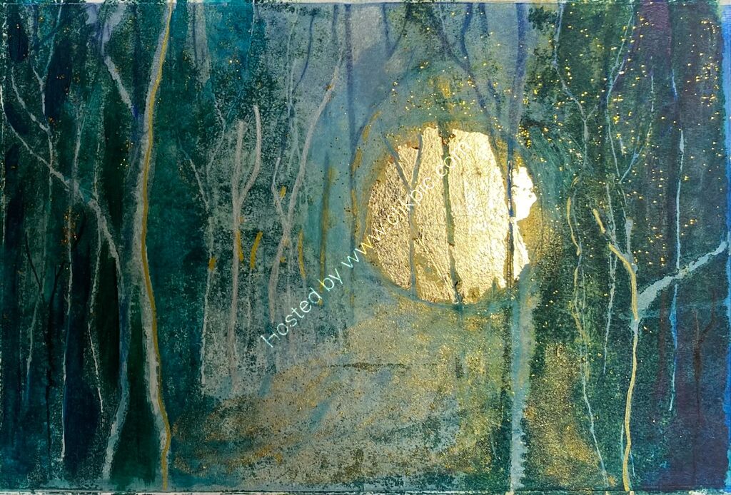 'Gold winter sun', lino and gilding