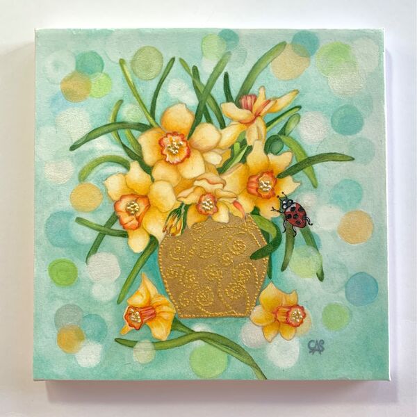 Vase of Daffodils & Ladybird