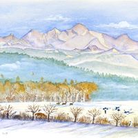 Scène d'hiver avec le Mont-Blanc