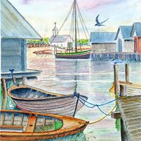 Vieux port de Mariehamn avec sternes, Finlande