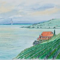 Vue du Lavaux avec toît orange