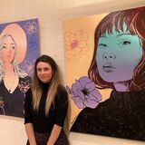 PEPA BLACKMAN WITH HER RECENT PAINTINGS