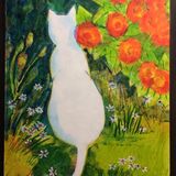 WHITE CAT IN THE GARDEN