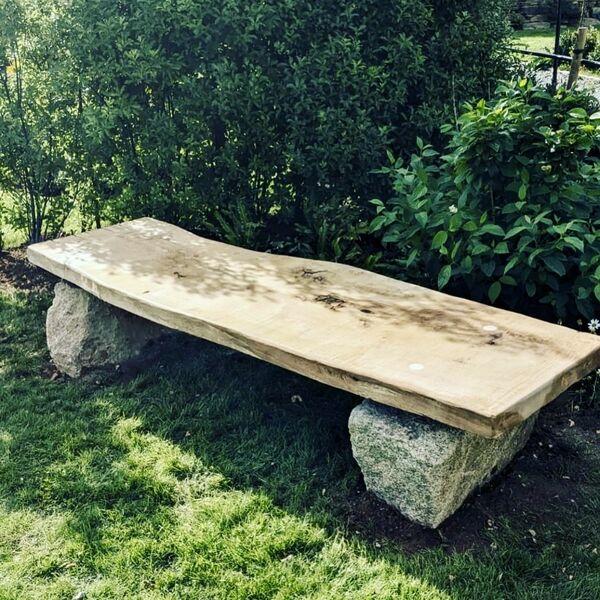 Oak top bench with granite base
