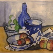 'Still Life in Blue with apples" by Jan Callender