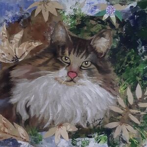 "Pussy Cat relaxing on Autumn Leaves" by Andrea Cochran