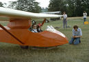 T21 open cockpit glider being prepared for take-off, Nympsfield in the early 70's