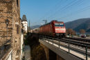 Intercity train passing Bacharach, Germany