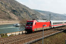 Intercity passing Oberwesel in Rhine Gorge.