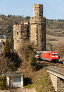 Intercity passing Oberwesel in Rhine Gorge.