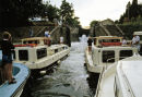 Boats in locks on the Canal du Midi, France, 1980s